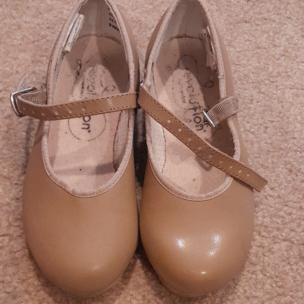 Girls Tan Revolution Dancewear Tap Shoes with Adjustable Strap, Size 13CH